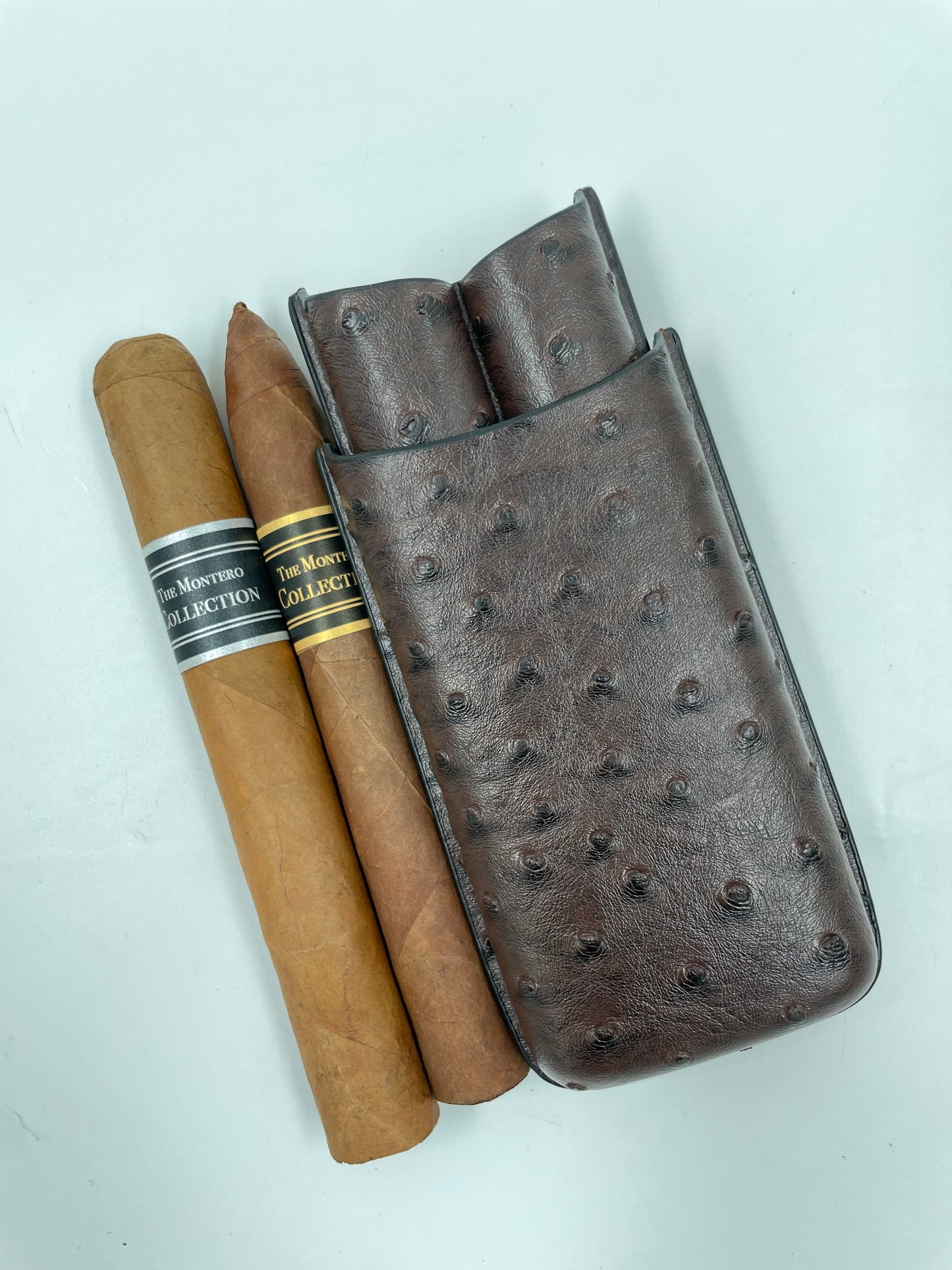 Ostrich Leather 2Ct Cigar Carry Case (Brown)