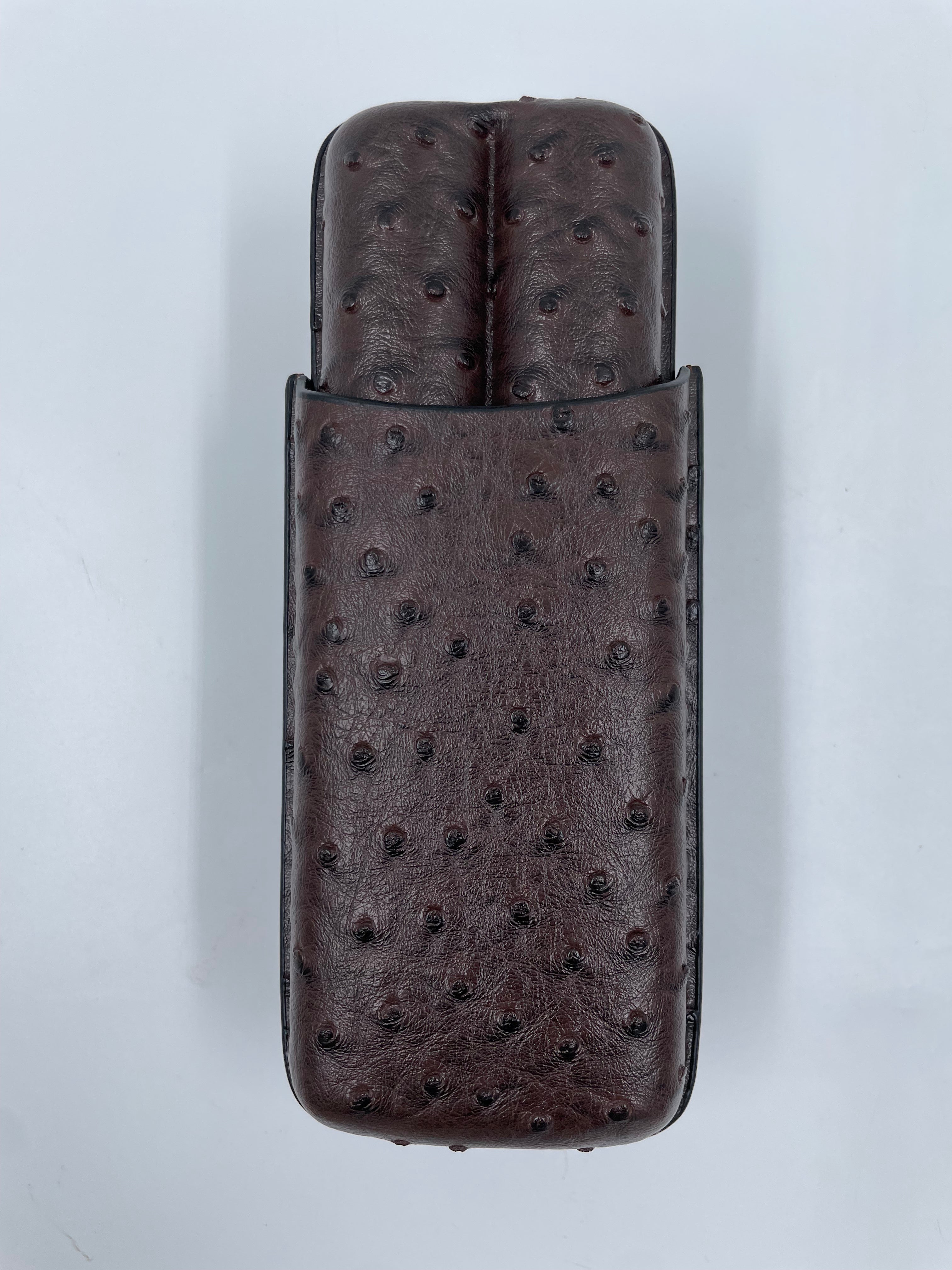 Ostrich Leather 2Ct Cigar Carry Case (Brown)