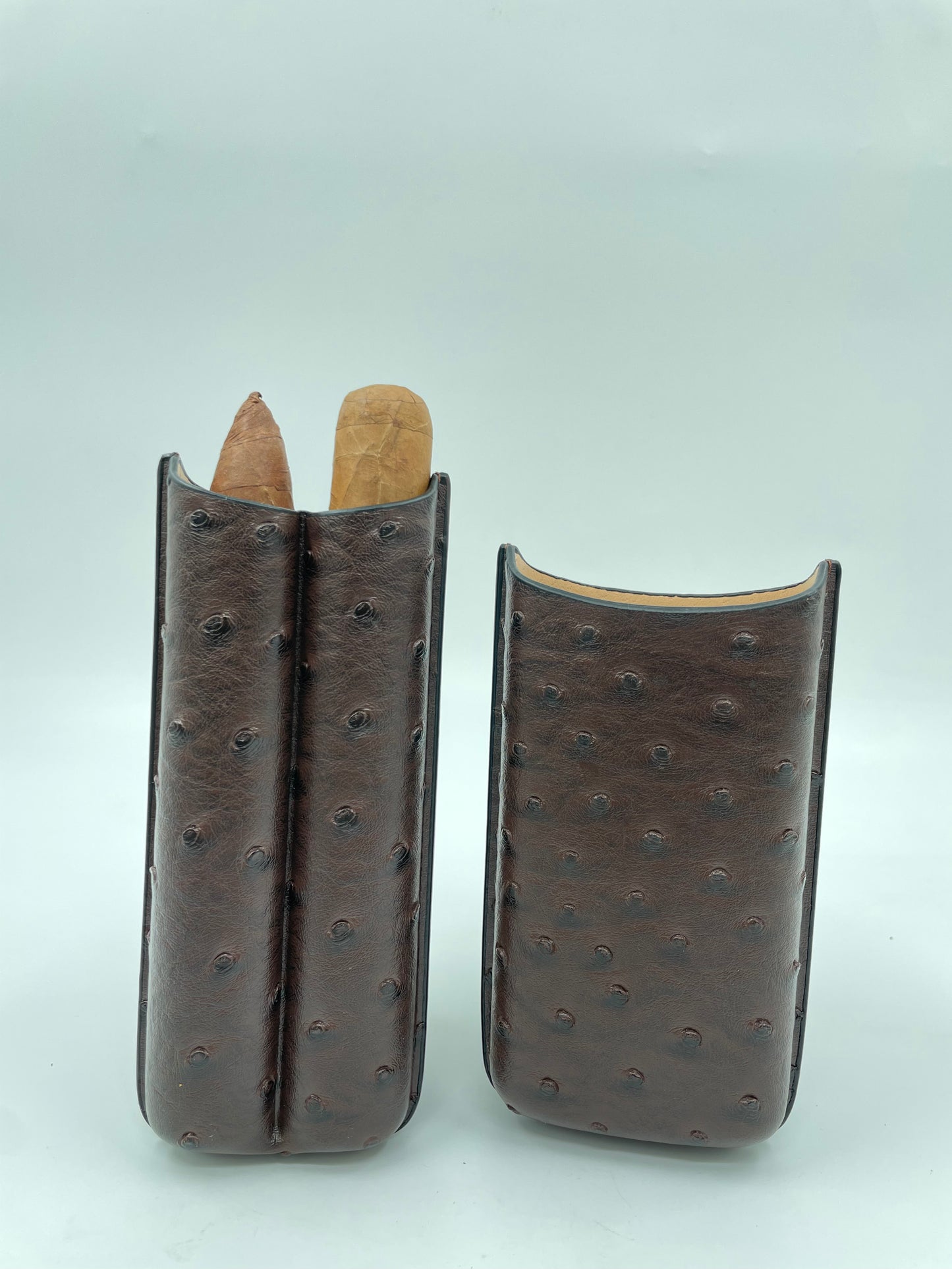 Ostrich Leather 2Ct Cigar Carry Case (Brown)