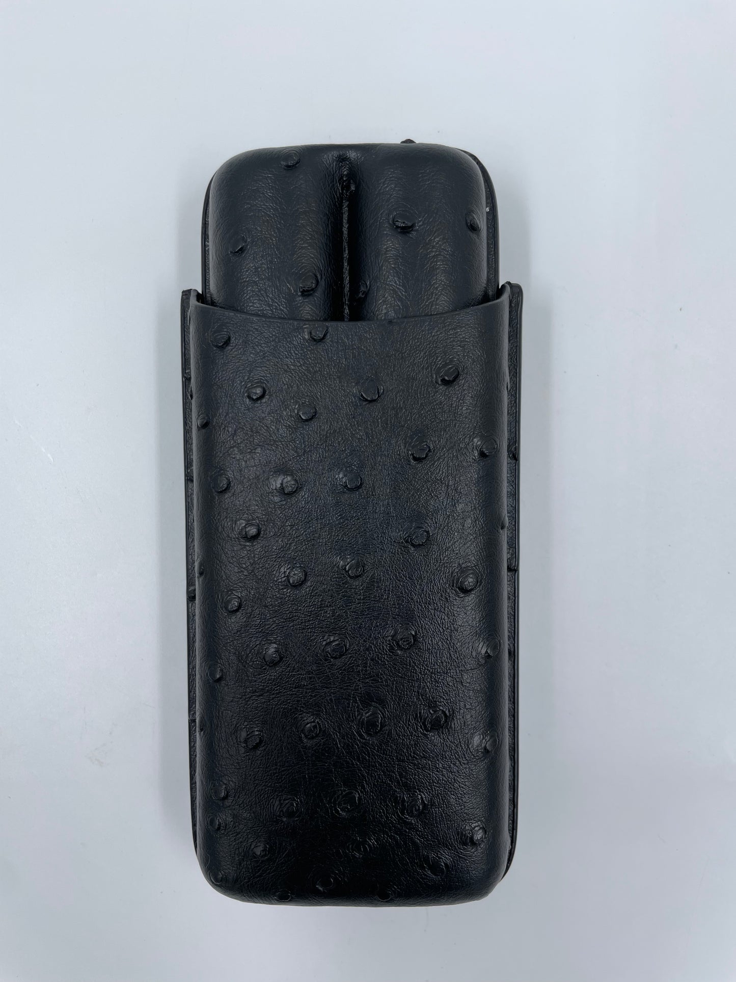 Ostrich Leather 2Ct Cigar Carry Case (Black)