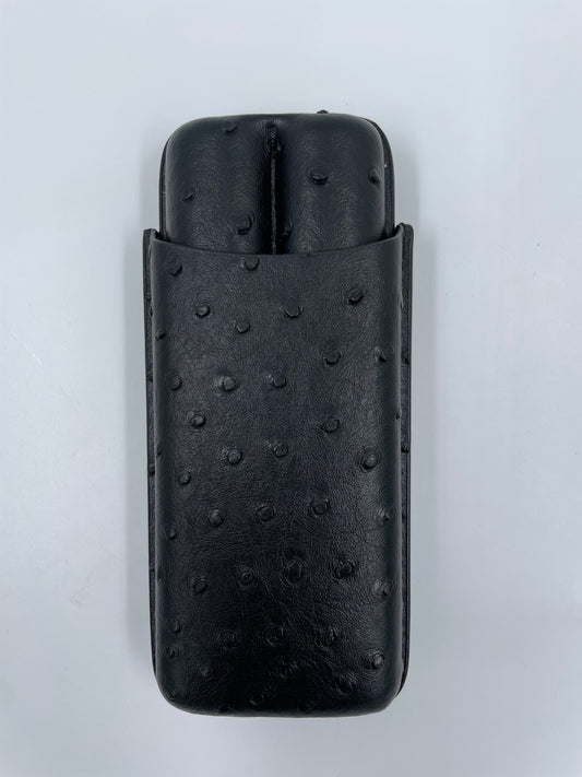 Ostrich Leather 2Ct Cigar Carry Case (Black)
