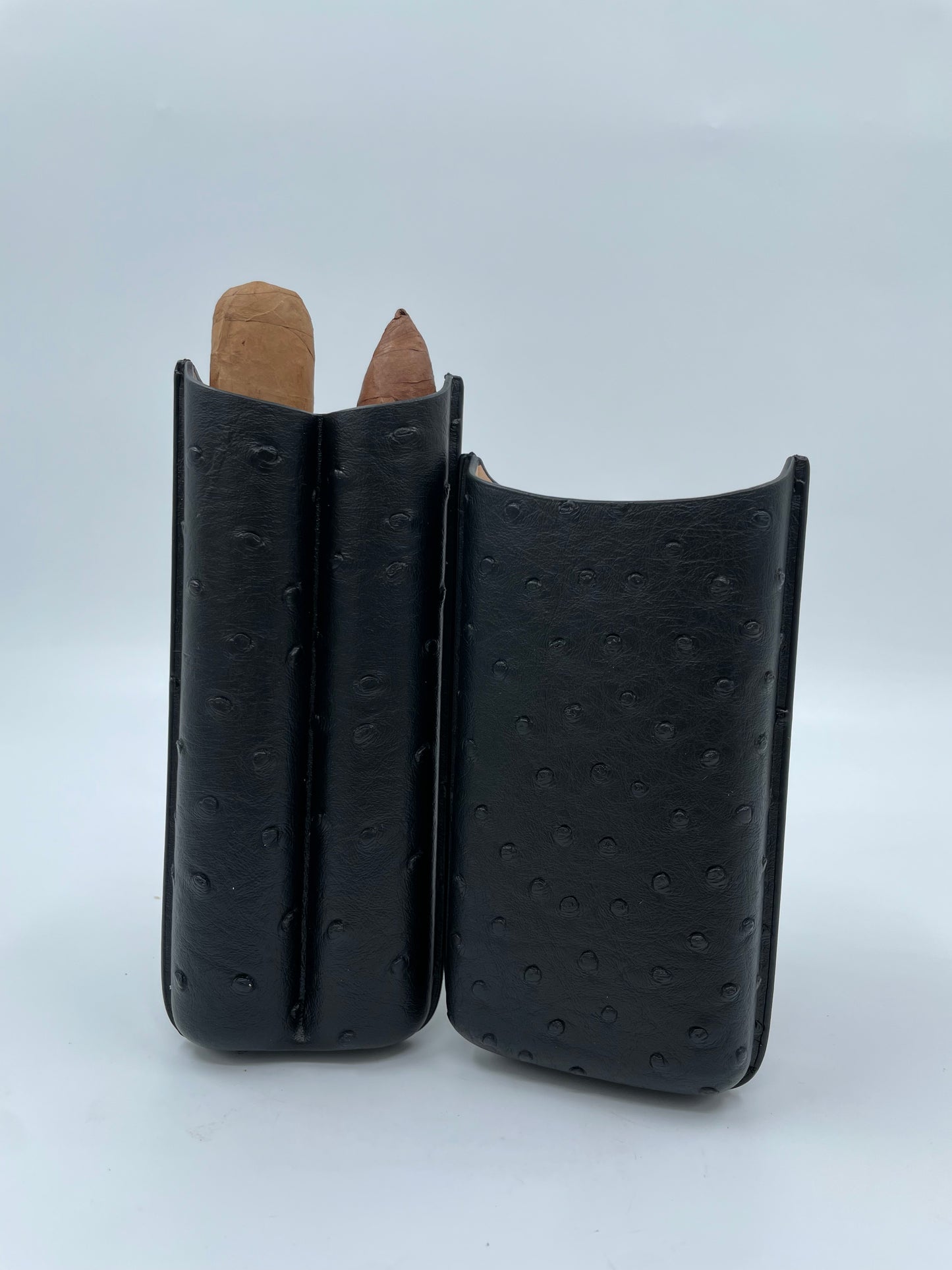 Ostrich Leather 2Ct Cigar Carry Case (Black)